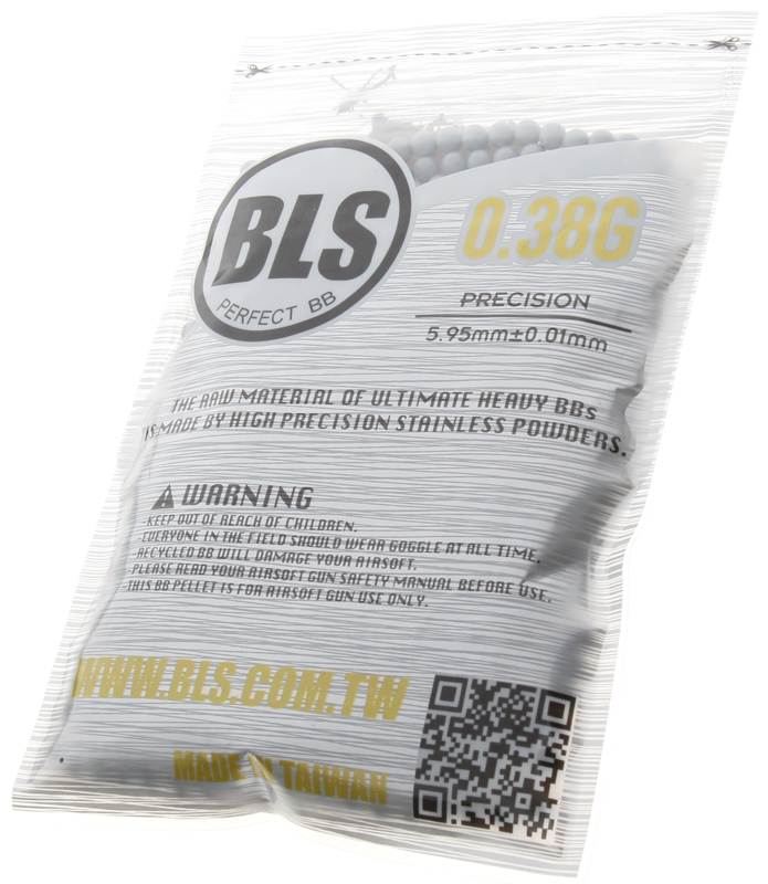Airsoft BB-k, 0,38 g, 6 mm, szürke, rozsdamentes, 1000 db, kis tasak, BLS