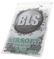 Airsoft BB-k, 0,42 g, 6 mm, szürke, rozsdamentes, 1000 db, kis tasak, BLS