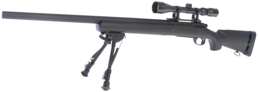 M24 Socom fekete, kétlábú állvány, távcső, Snow Wolf, SW-04 ++