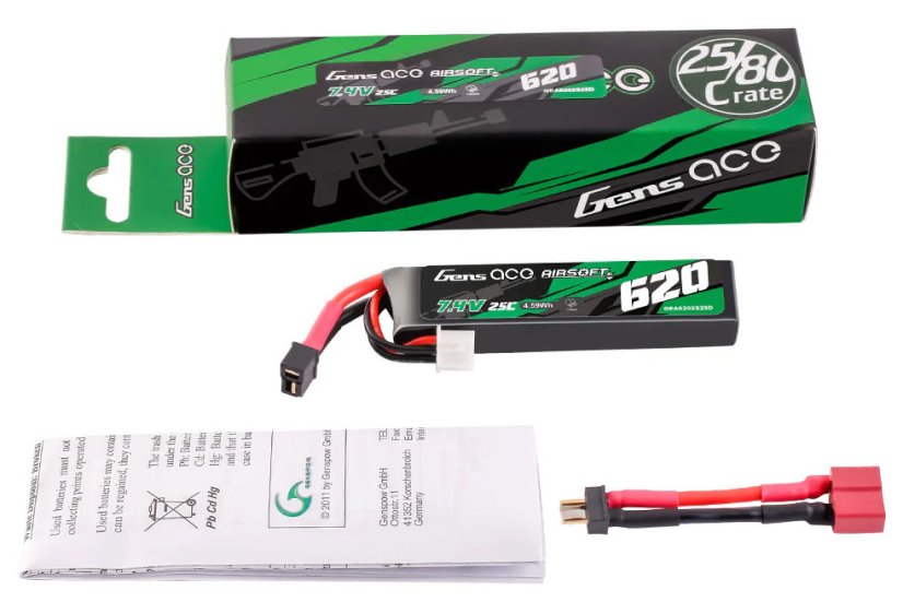 Battery Li-Po 7.4V, 620 mAh, 25C, AEP, Gens Ace
