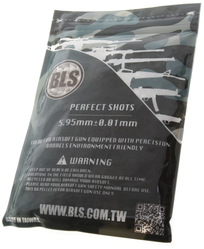 Airsoft BB-k, 0,45 g, 6 mm, fehér, 1000 db, kis tasak, BLS