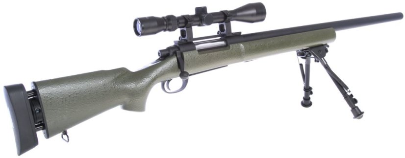 M24 Socom OD, kétlábú állvány, távcső, Snow Wolf, SW-04G ++