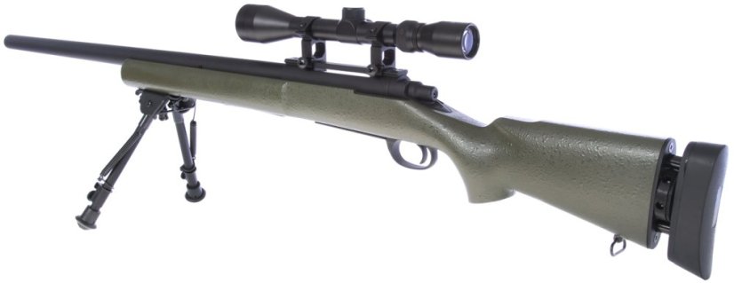 M24 Socom OD, kétlábú állvány, távcső, Snow Wolf, SW-04G ++