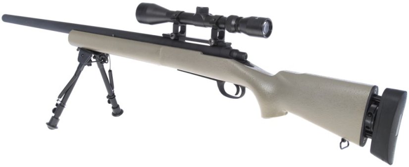 M24 Socom TAN, kétlábú állvány, távcső, Snow Wolf, SW-04T ++
