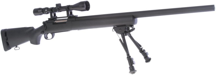 M24 Socom fekete, kétlábú állvány, távcső, Snow Wolf, SW-04 ++