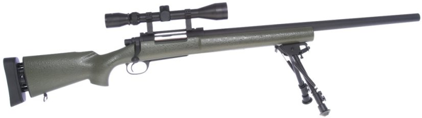 M24 Socom OD, kétlábú állvány, távcső, Snow Wolf, SW-04G ++