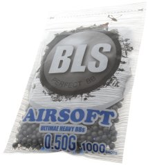 Airsoft BB-k, 0,50 g, 6 mm, szürke, rozsdamentes, 1000 db, kis tasak, BLS