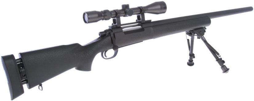 M24 Socom fekete, kétlábú állvány, távcső, Snow Wolf, SW-04 ++