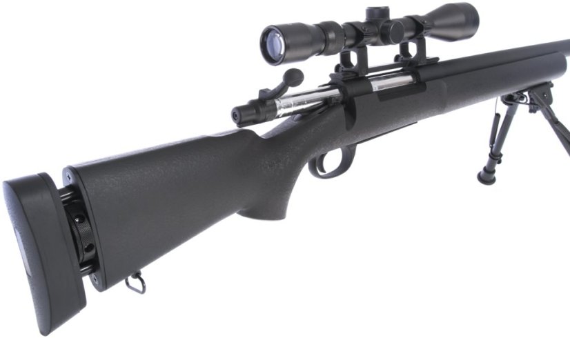M24 Socom fekete, kétlábú állvány, távcső, Snow Wolf, SW-04 ++